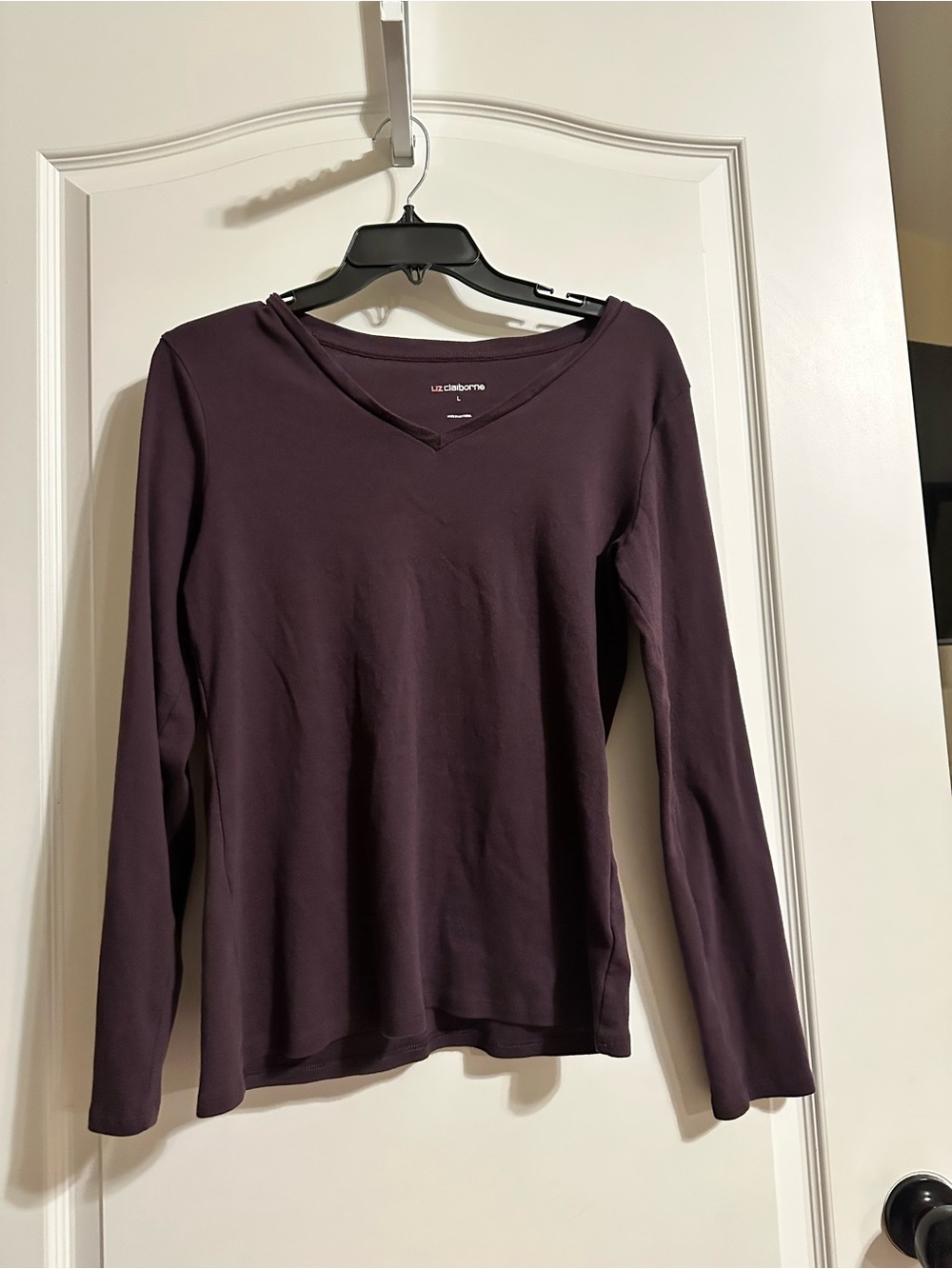 Liz Claiborne Deep Plum Long-Sleeve V-Neck Tee